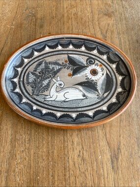 Tonala Vintage Mexican folk art pottery plate wall hanging - signed Jimon